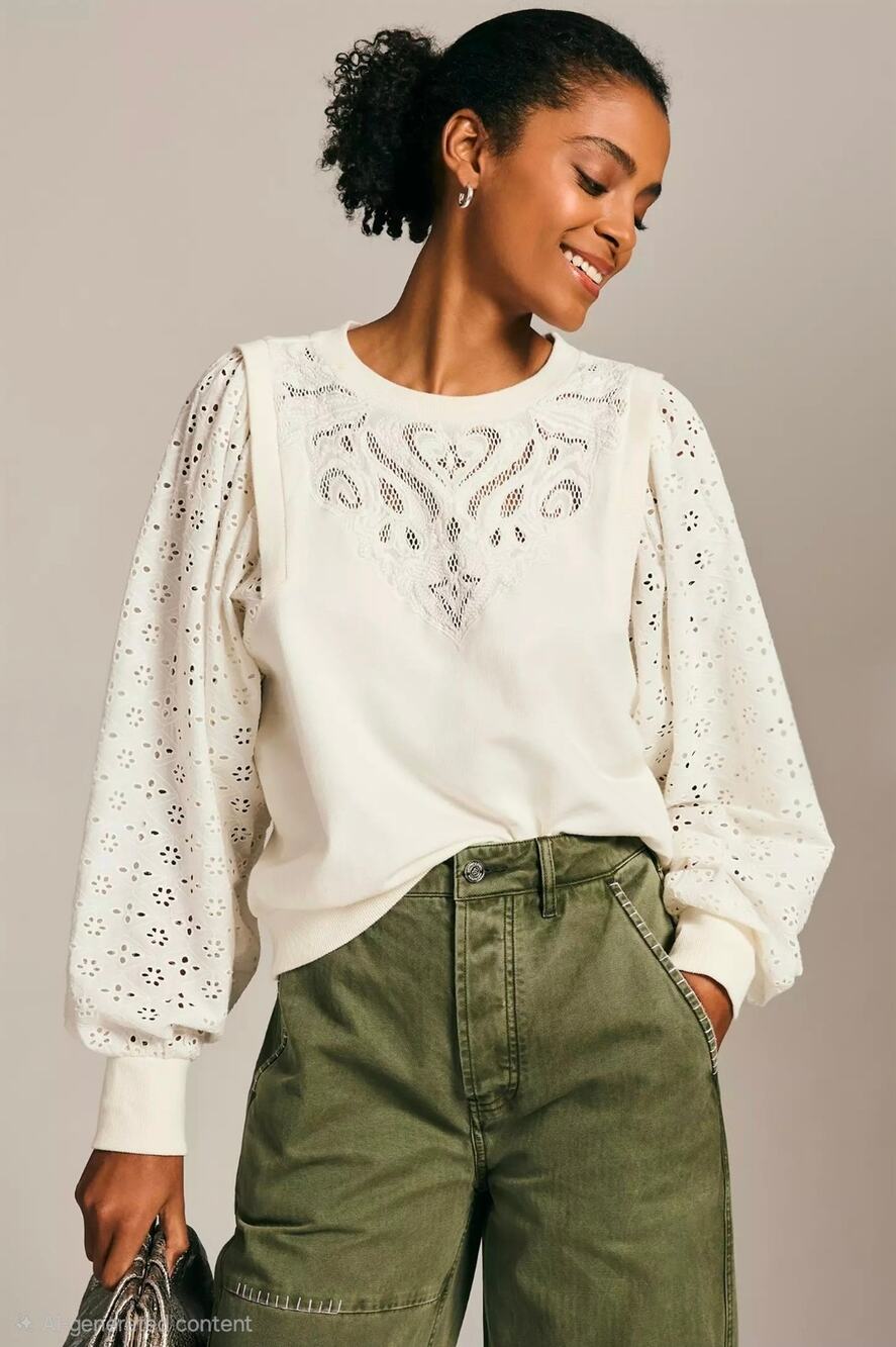 Anthropologie Pilcro Washed Eyelet Sweatshirt. Size  M. Ret. $128